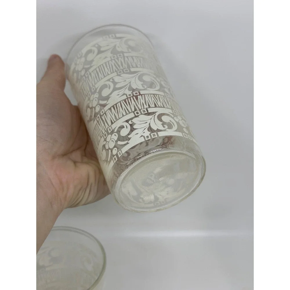 VTG Anchor Hocking White Mist Glass Tumblers | Set of 3, Floral & Scroll Pattern